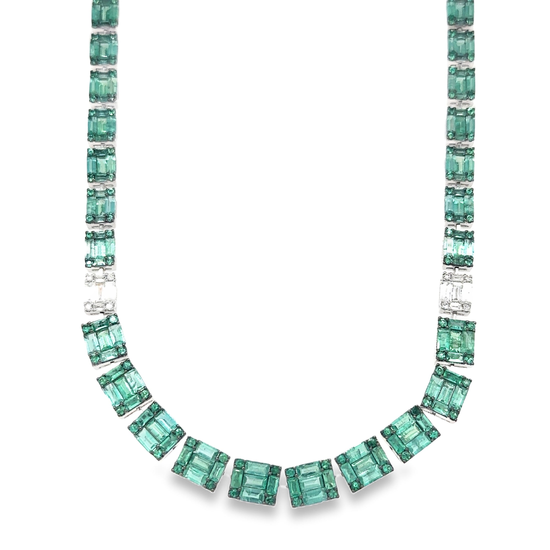 18K White Gold Emerald & Diamond Necklace 22.04 TCW