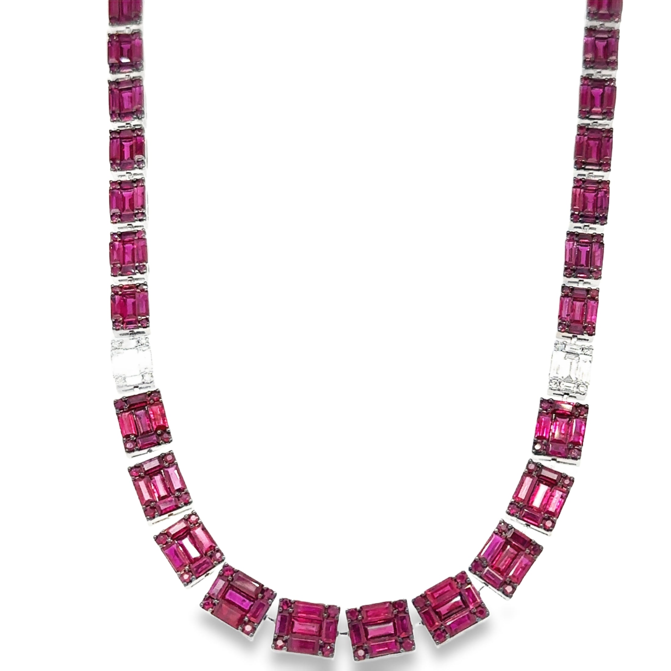 18K White Gold Ruby & Diamond Necklace 28.07 TCW