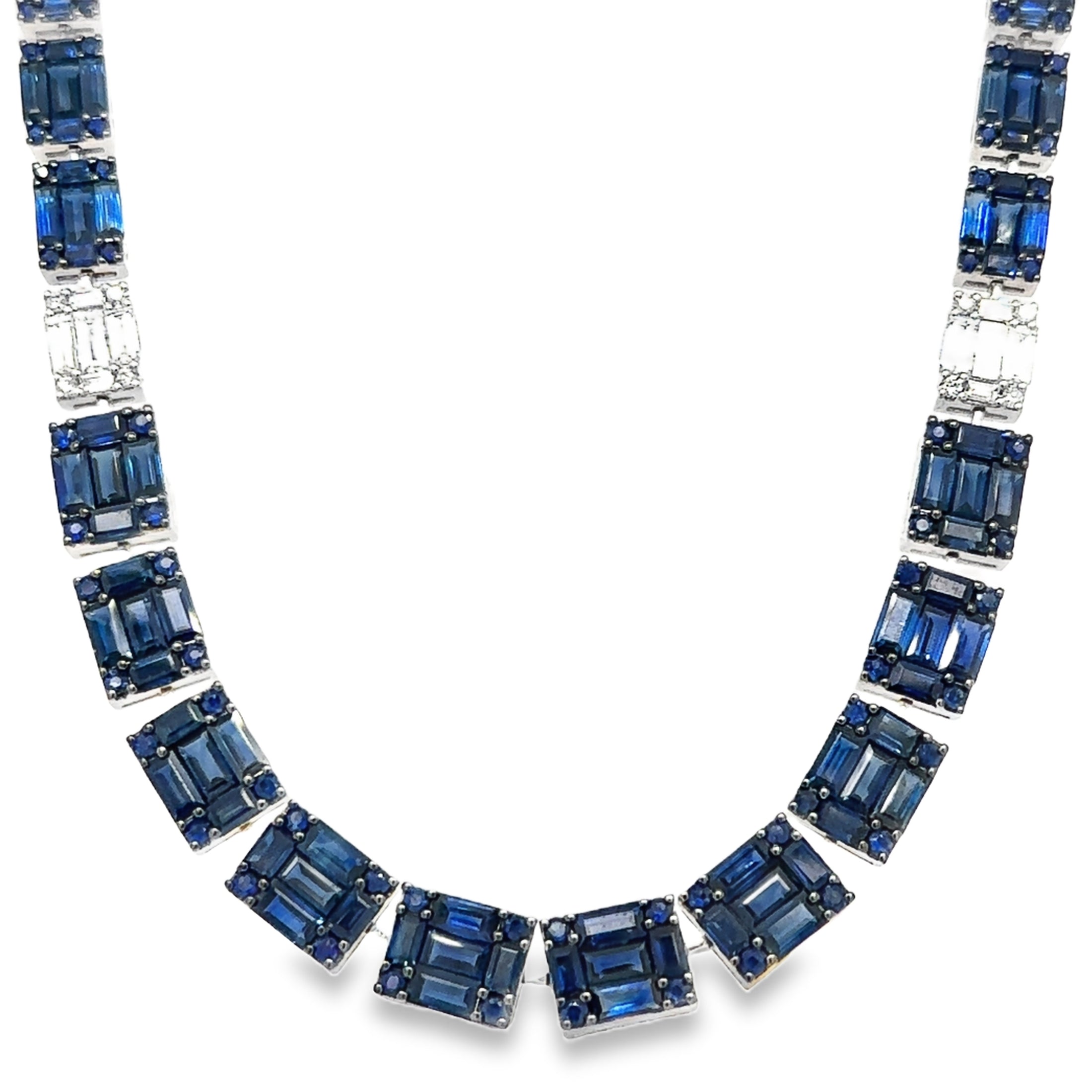 18K White Gold Sapphire & Diamond Necklace 34.55 TCW