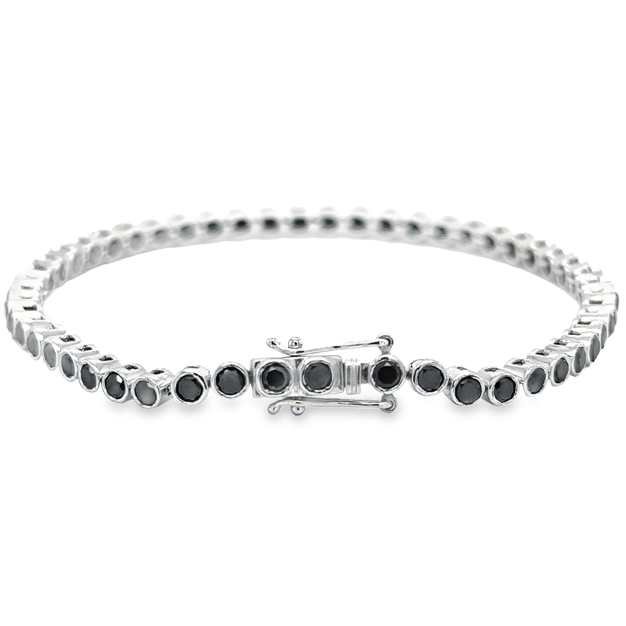 14K White Gold Black Diamond Bezel Tennis Bracelet 3.45 TCW