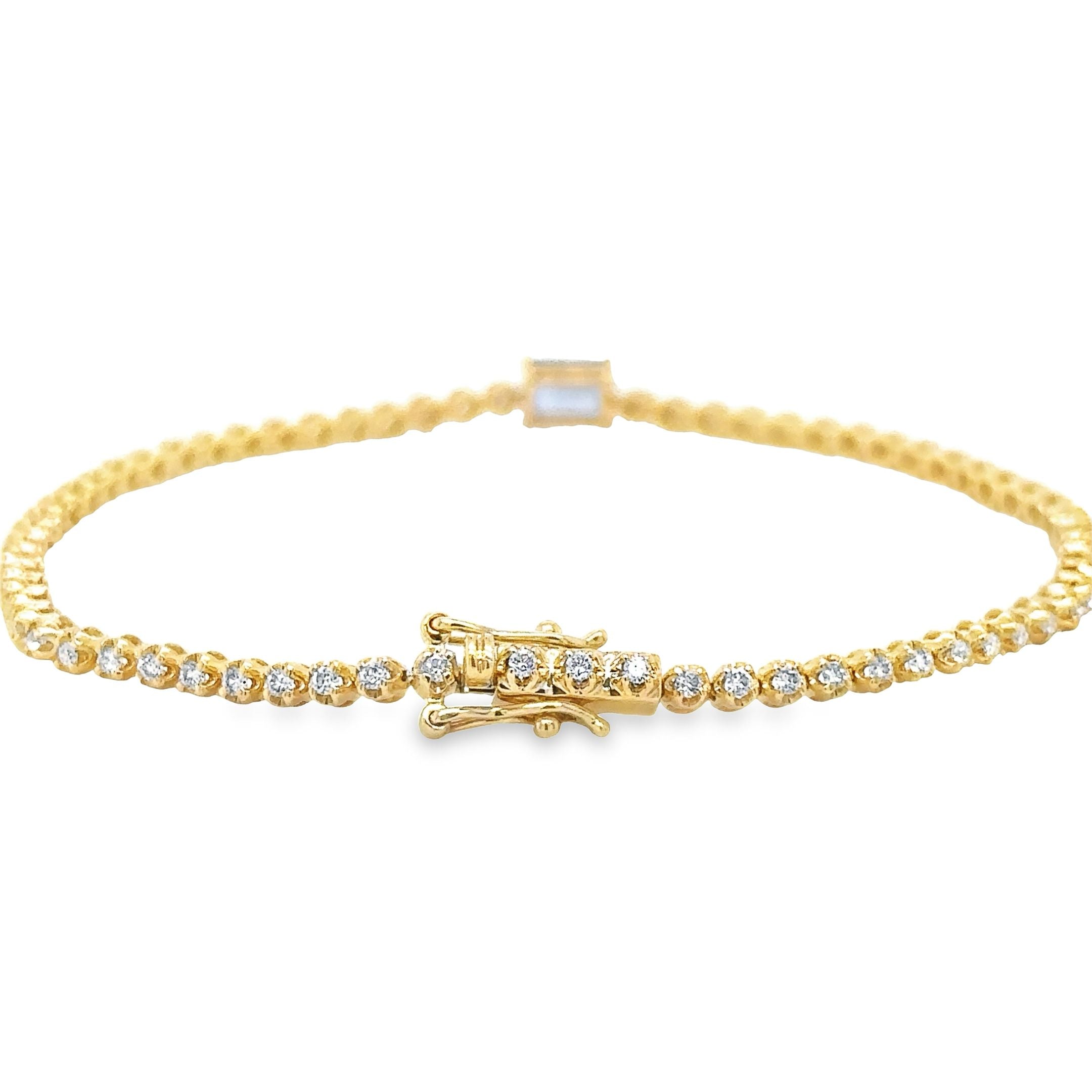 14K Yellow Gold Sapphire Oct & Diamond Tennis Bracelet  1.36 TCW