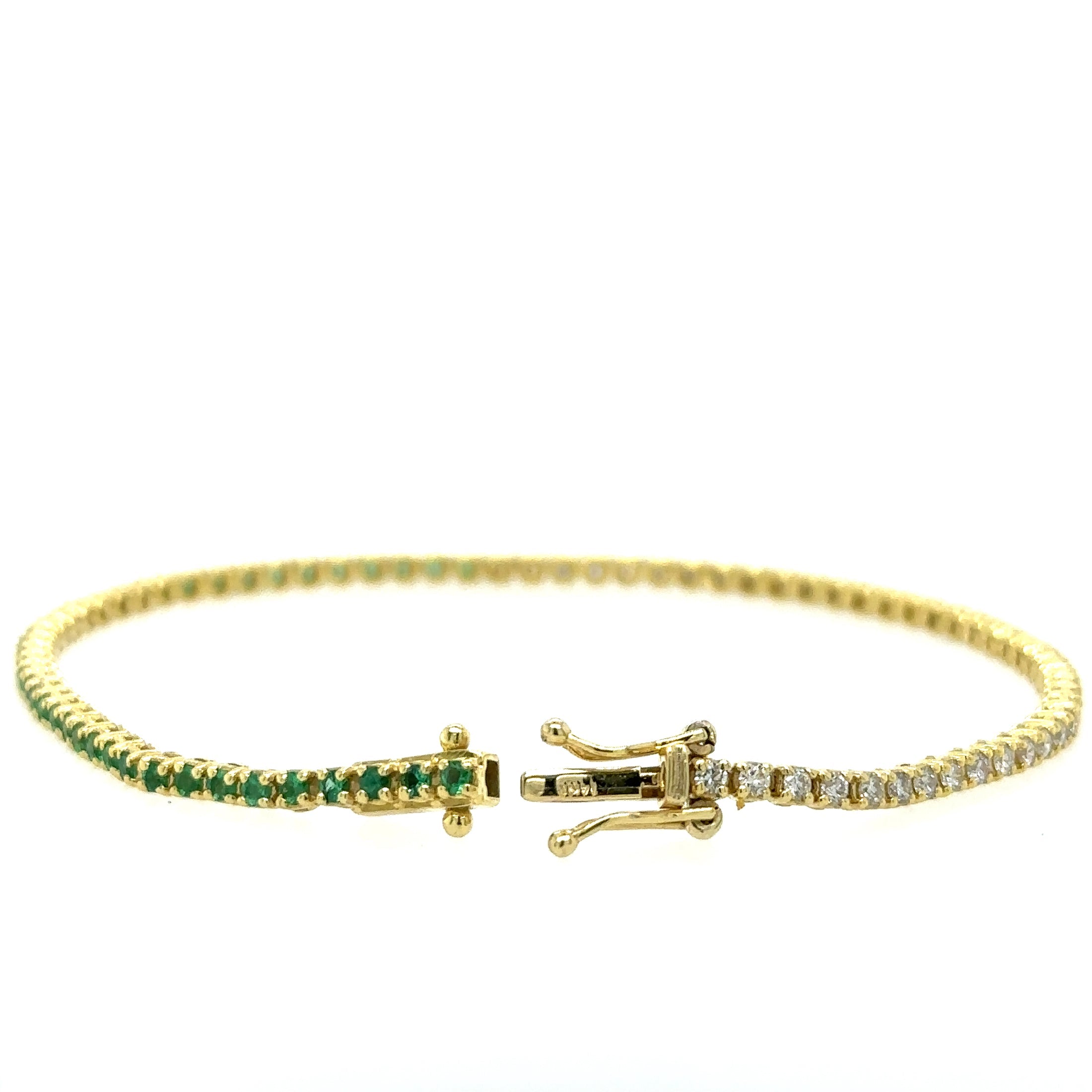14K Yellow Gold Diamonds Emerald Tennis Bracelet  1.57 TCW