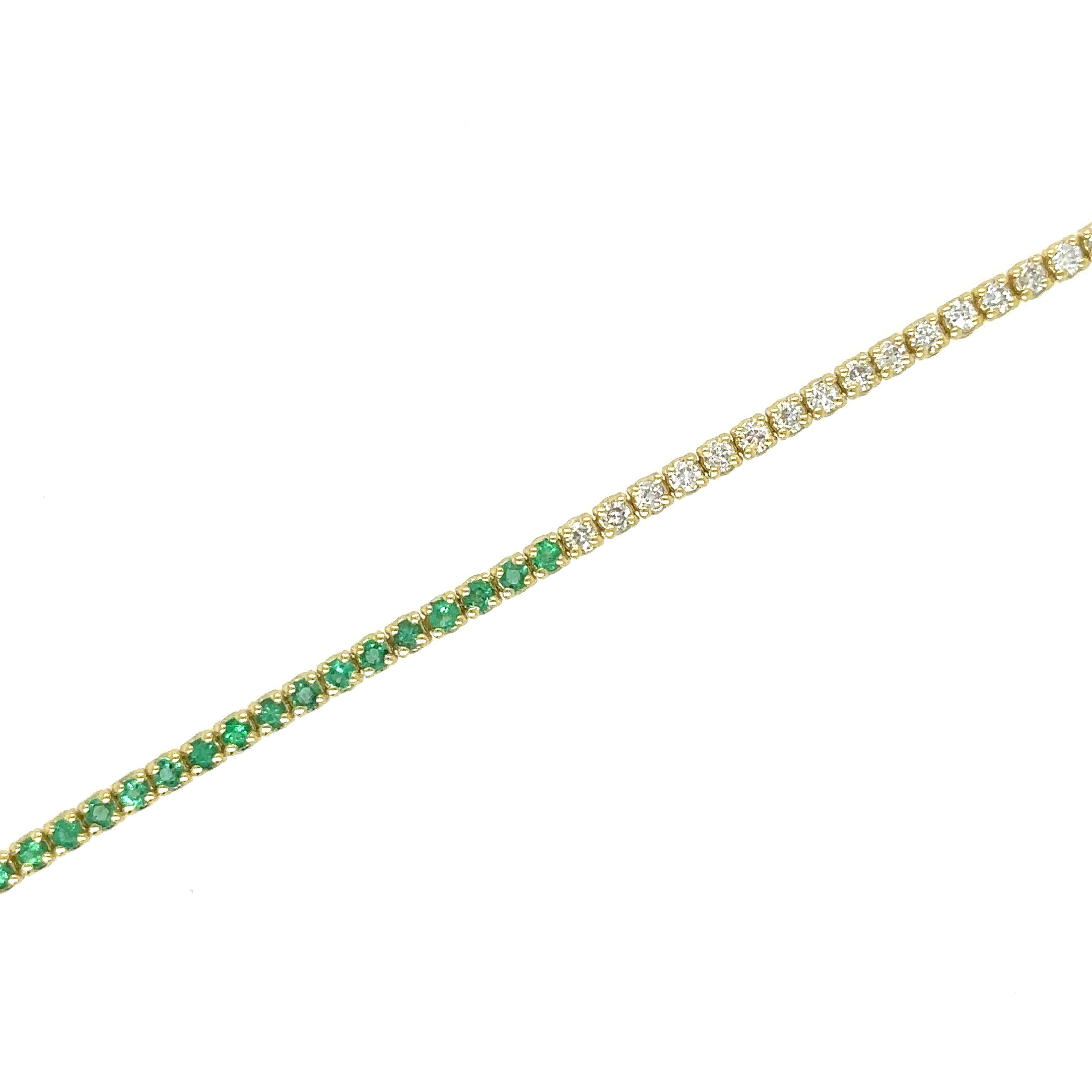 14K Yellow Gold Diamonds Emerald Tennis Bracelet  1.57 TCW