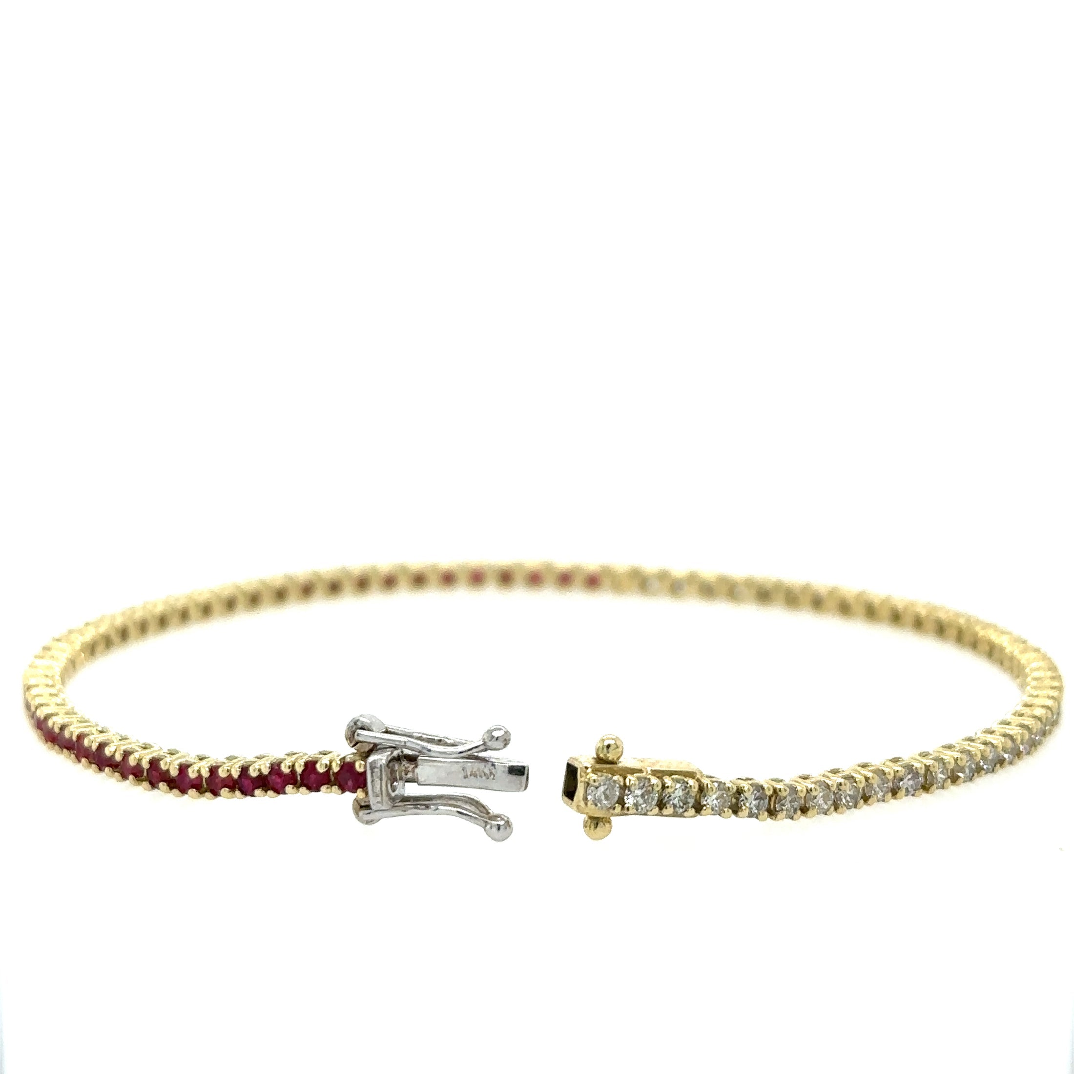 14K Yellow Gold Diamonds Ruby Tennis Bracelet  2.39 TCW