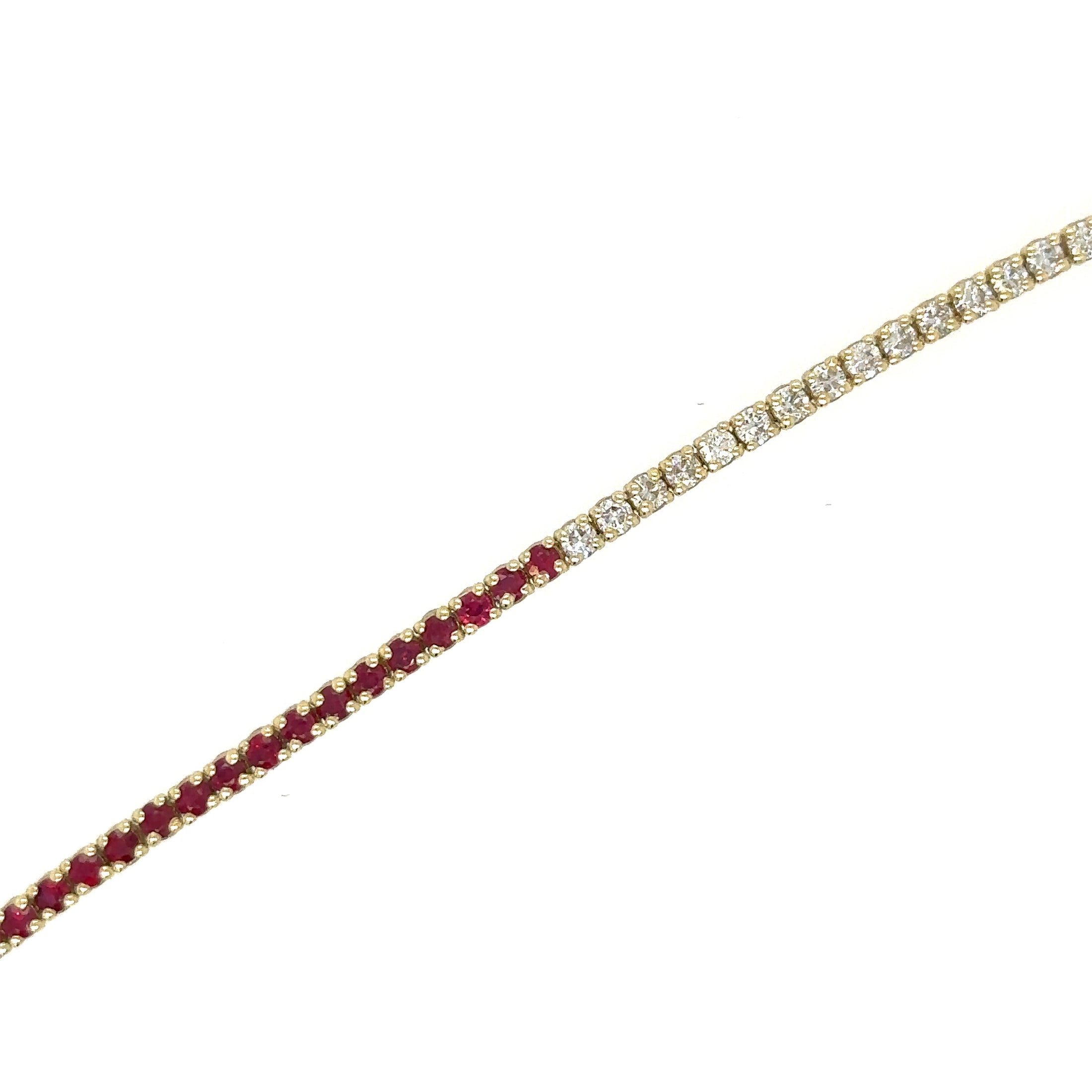 14K Yellow Gold Diamonds Ruby Tennis Bracelet  2.39 TCW