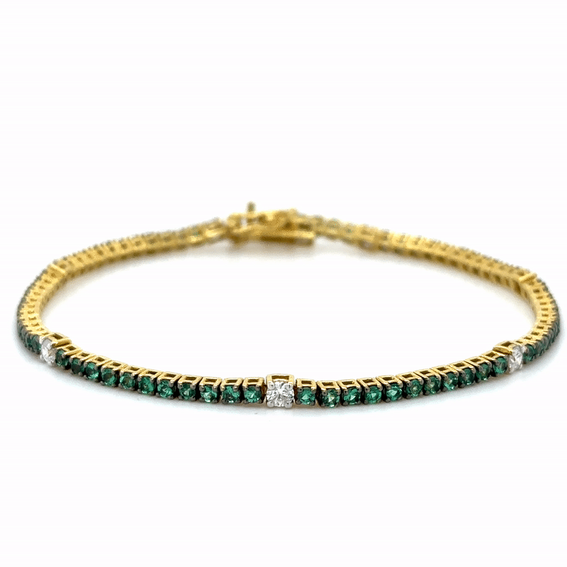 18K Yellow Gold Emerald & Diamond Tennis Bracelet  2.02 TCW