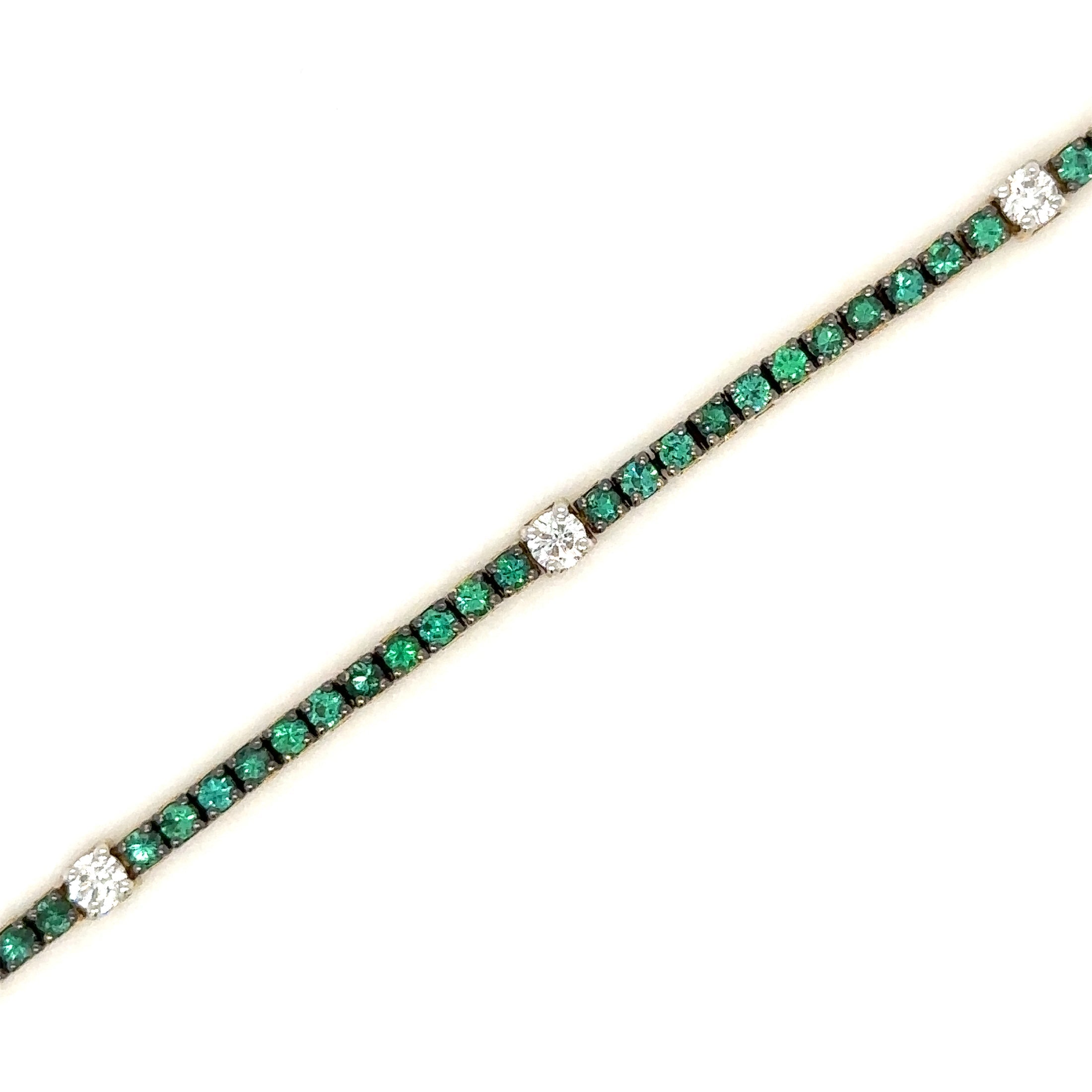 18K Yellow Gold Emerald & Diamond Tennis Bracelet  2.02 TCW
