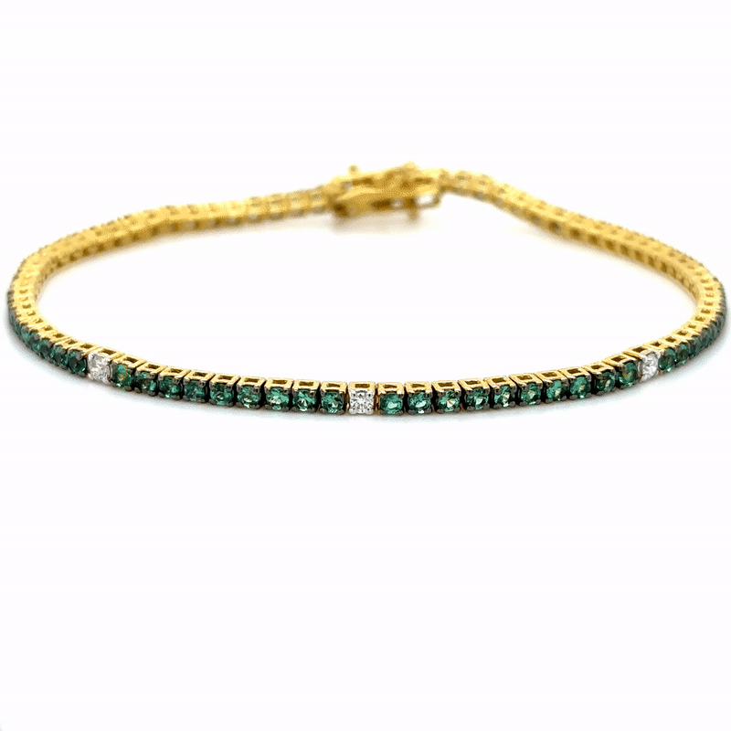 18K Yellow Gold Emerald & Diamond Tennis Bracelet  1.68 TCW