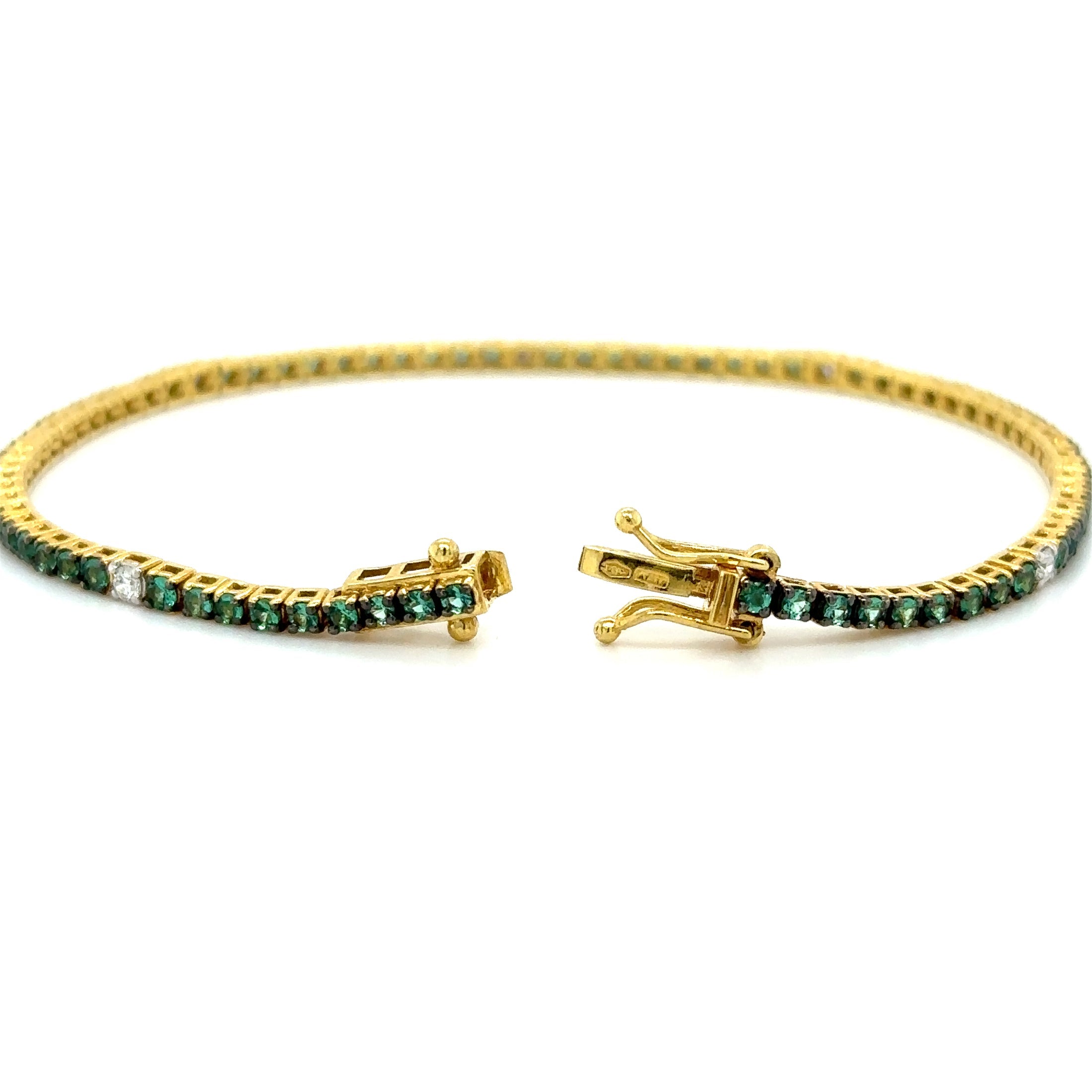 18K Yellow Gold Emerald & Diamond Tennis Bracelet  1.68 TCW