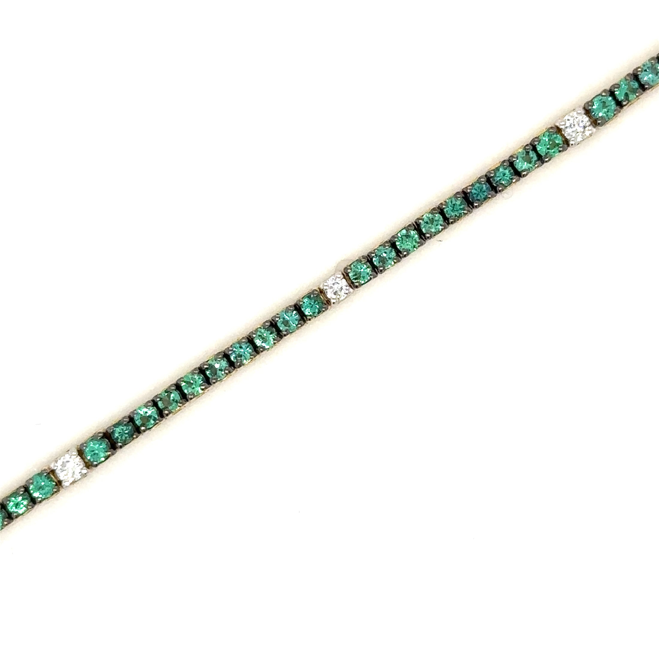 18K Yellow Gold Emerald & Diamond Tennis Bracelet  1.68 TCW