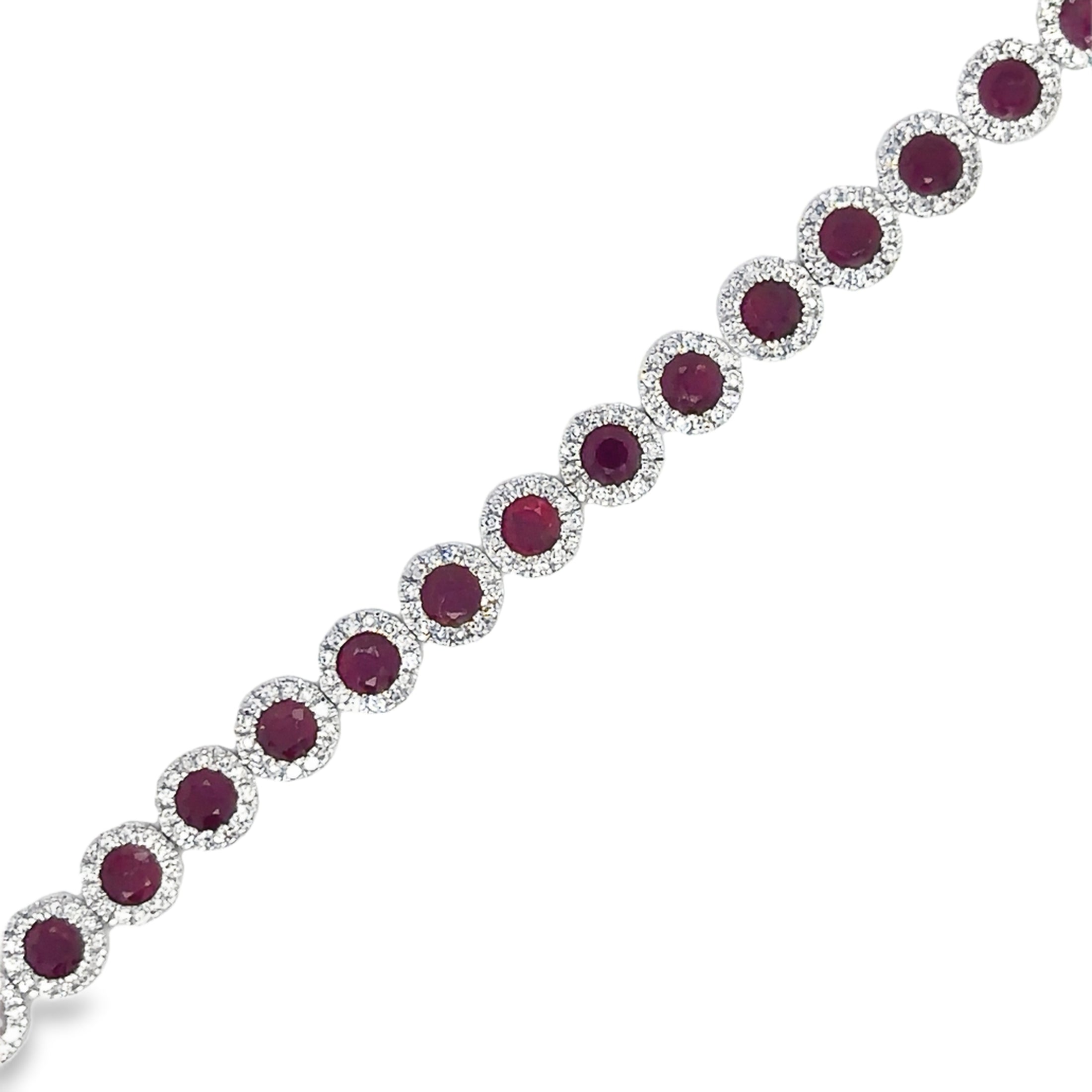 14K White Gold Ruby & Diamonds Tennis Bracelet  4.90 TCW