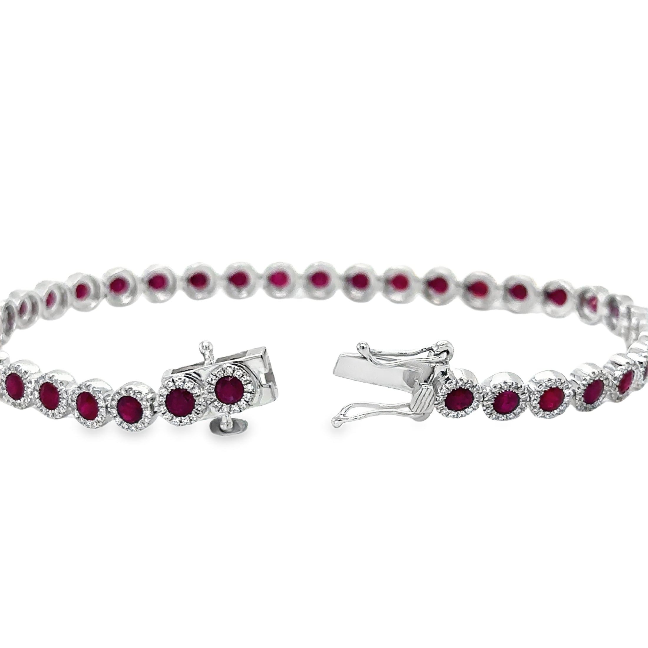 14K White Gold Ruby & Diamonds Tennis Bracelet  4.90 TCW