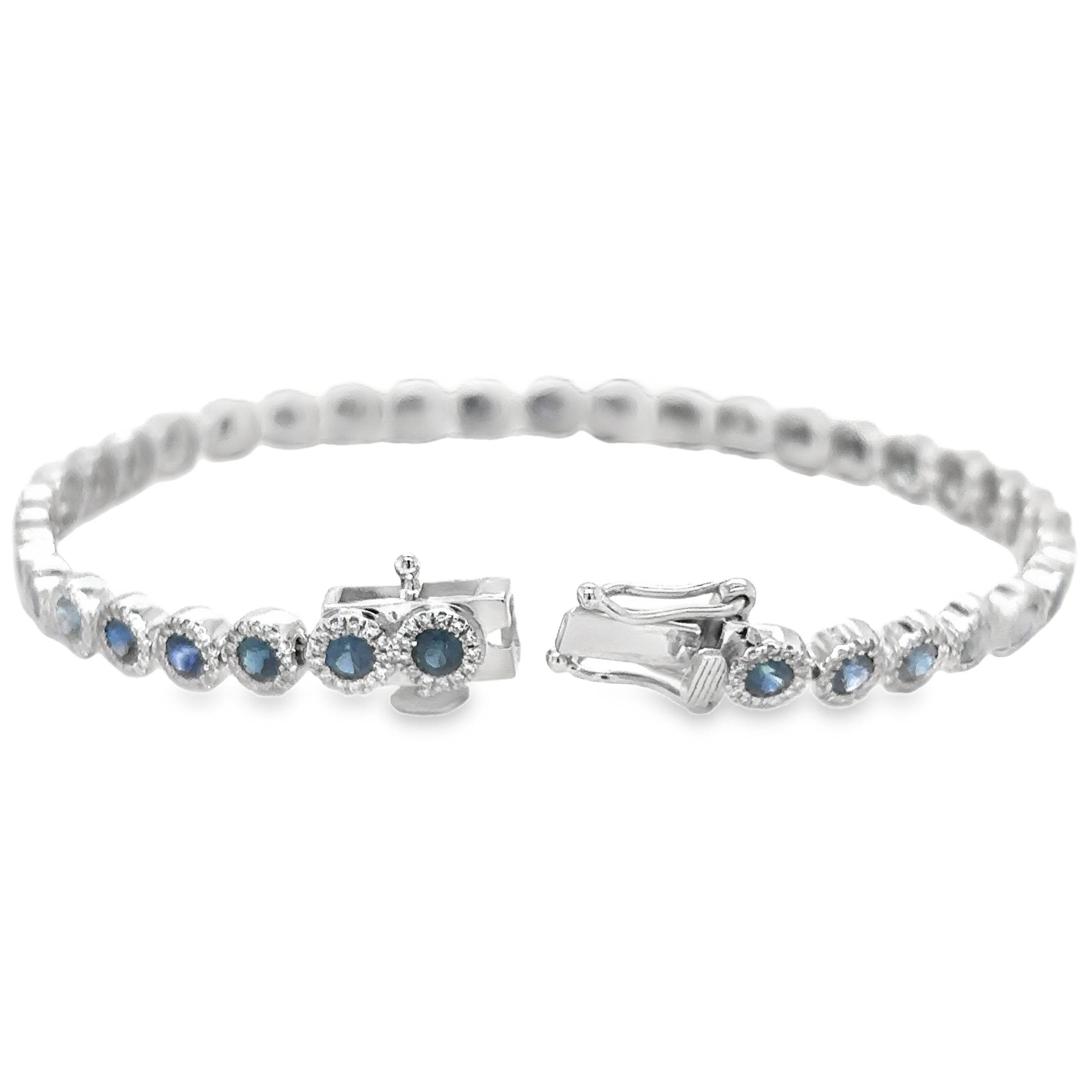 14K White Gold Sapphire & Diamonds Tennis Bracelet  4.62 TCW