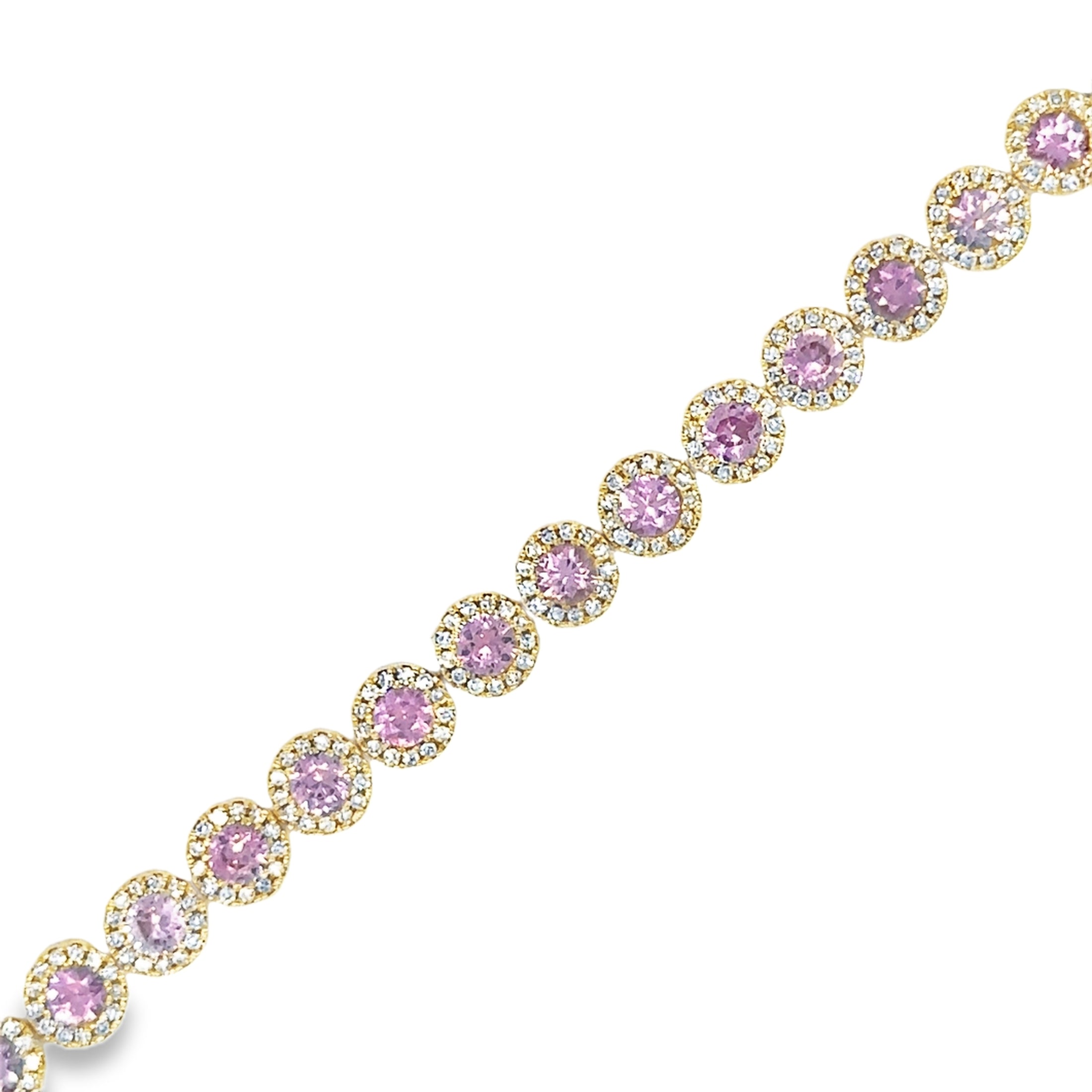 14K Yellow Gold Pink Sapphire & Diamonds Tennis Bracelet  4.62 TCW