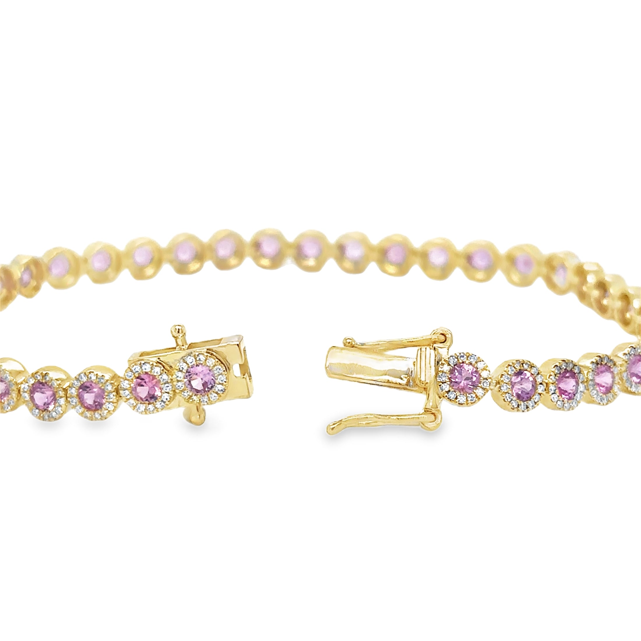 14K Yellow Gold Pink Sapphire & Diamonds Tennis Bracelet  4.62 TCW