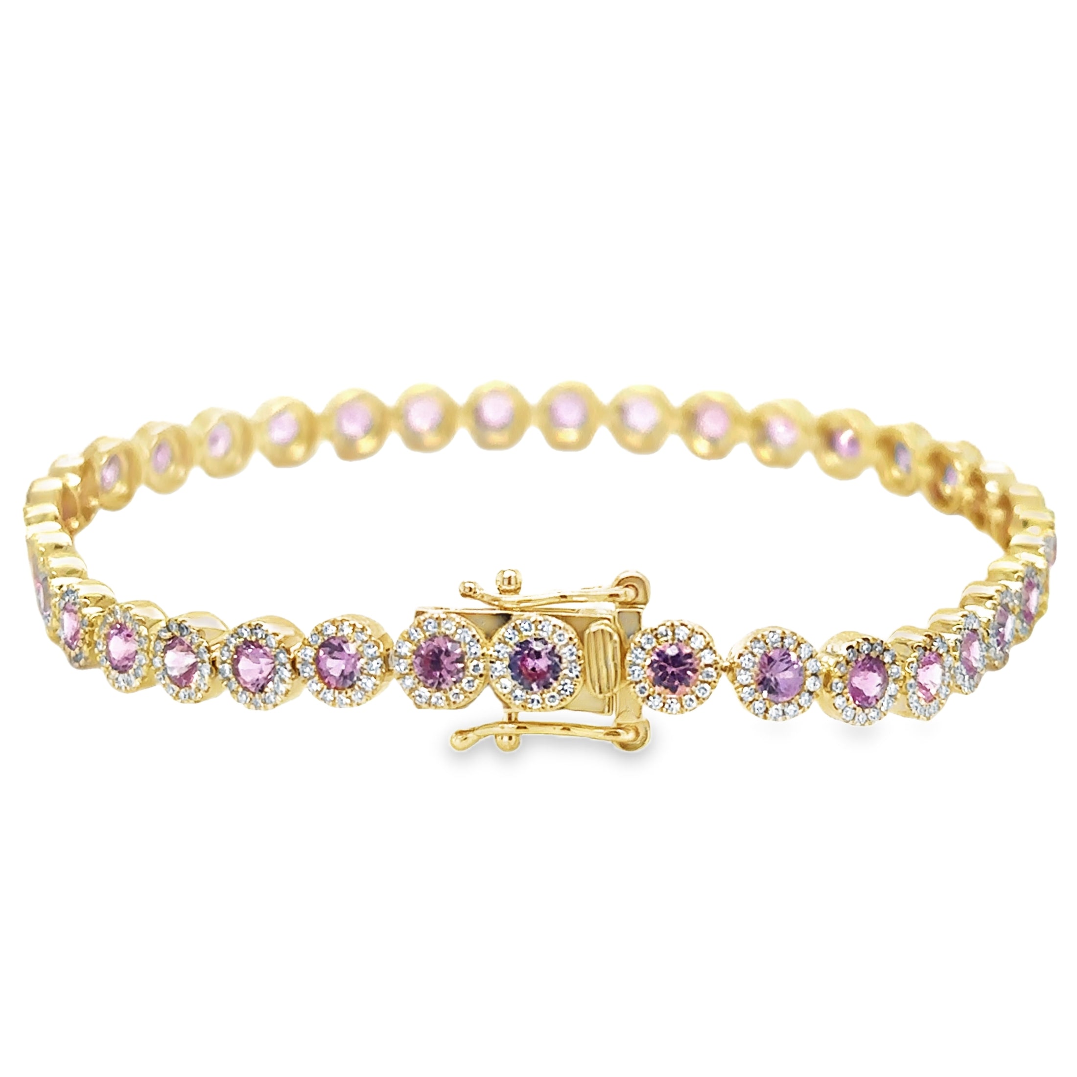 14K Yellow Gold Pink Sapphire & Diamonds Tennis Bracelet  4.62 TCW