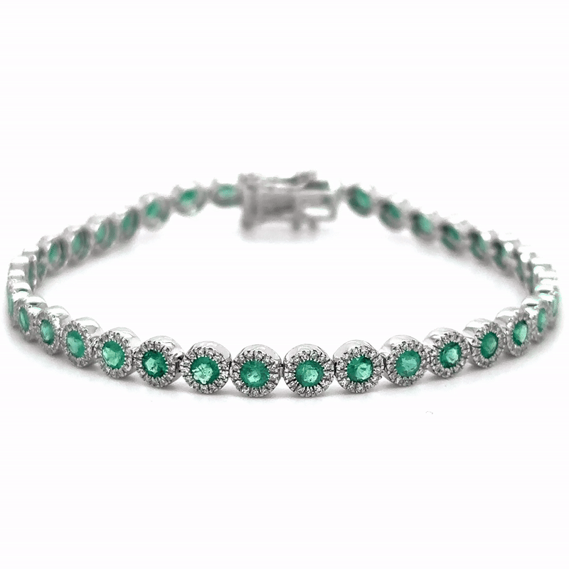 14K White Gold Emerald & Diamonds Tennis Bracelet  3.47 TCW