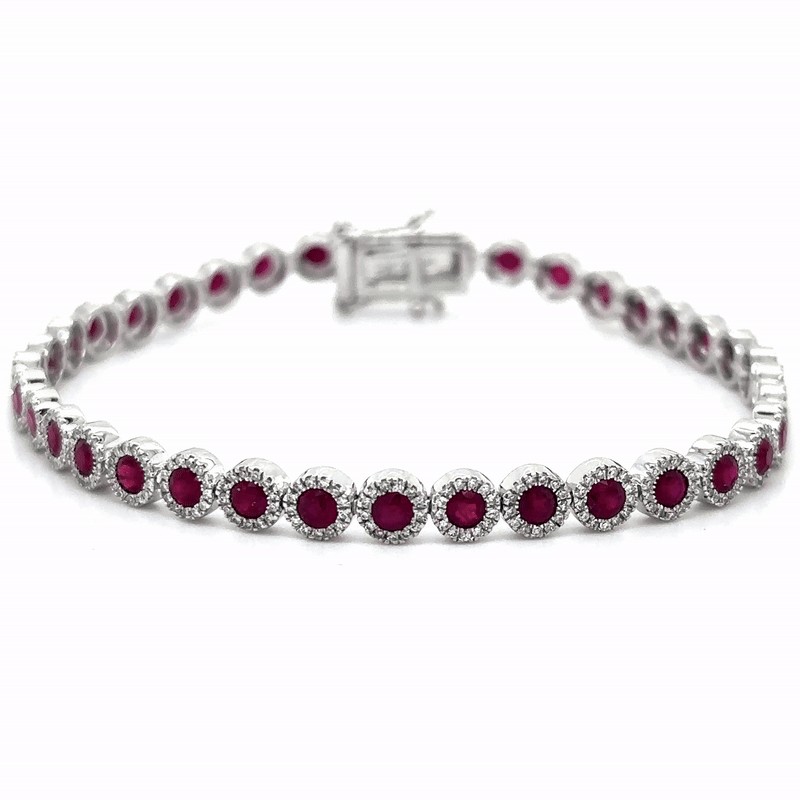 14K White Gold Ruby & Diamonds Tennis Bracelet  4.90 TCW