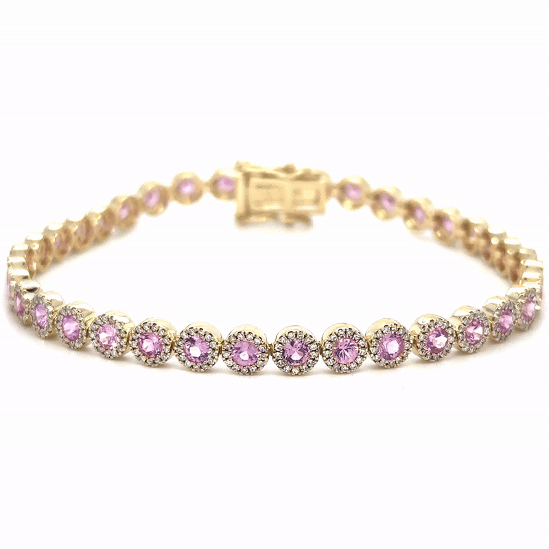 14K Yellow Gold Pink Sapphire & Diamonds Tennis Bracelet  4.62 TCW