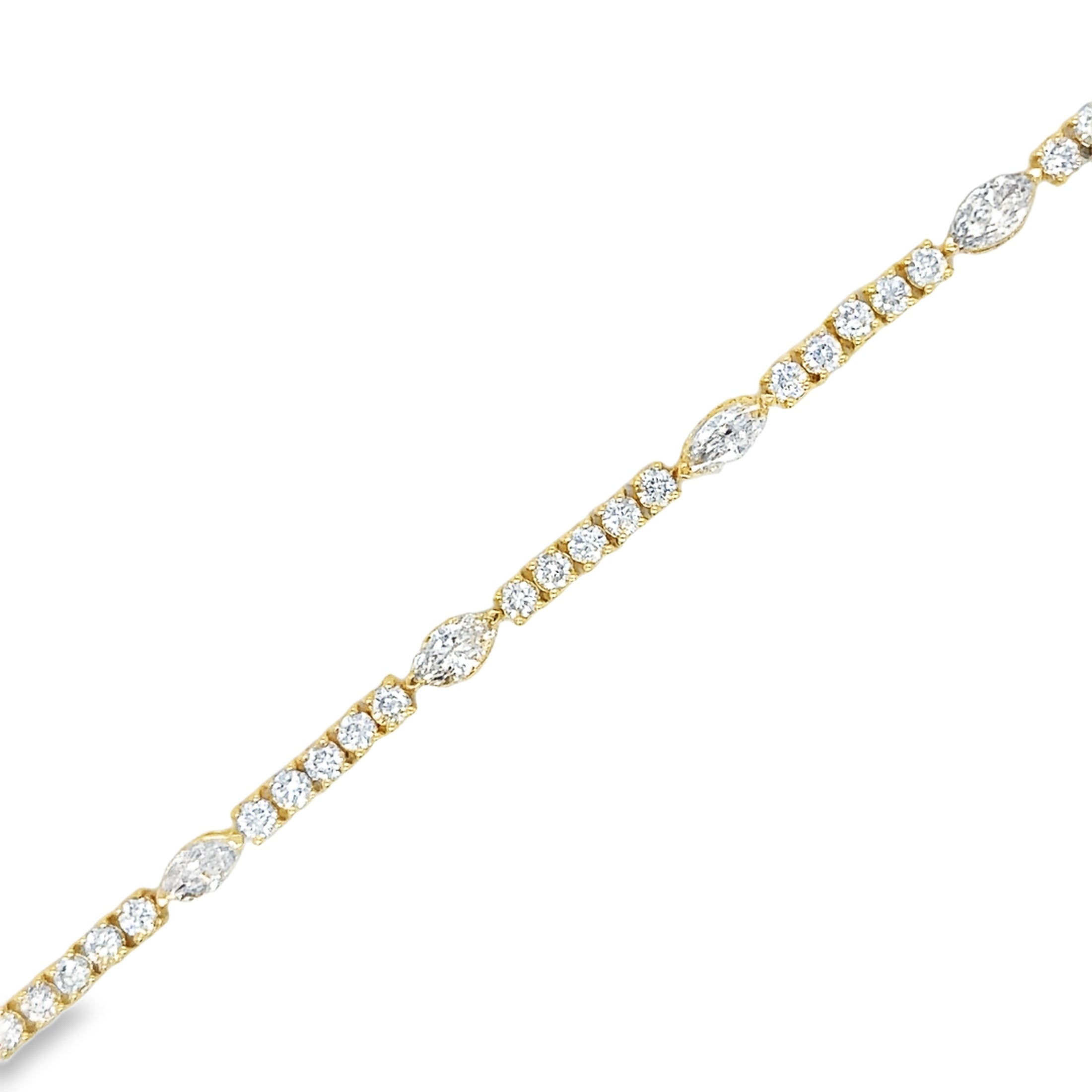 14K Yellow Gold Marquise & Round Diamond Tennis Bracelet  1.49 TCW