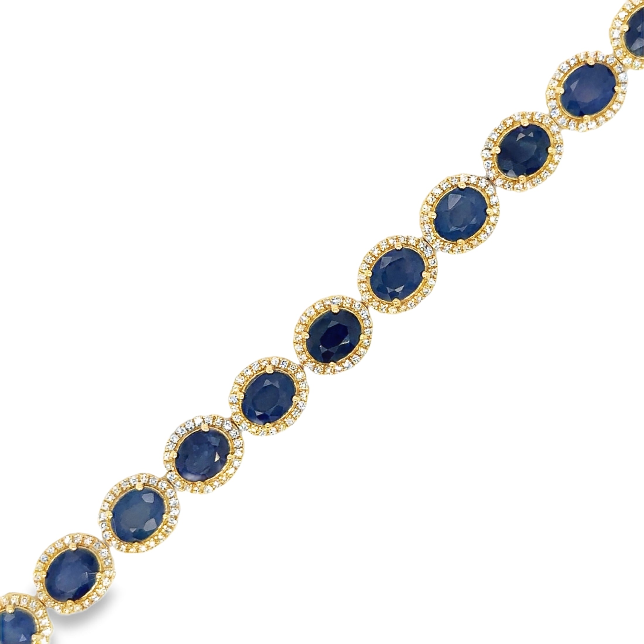 14K Yellow Gold Diamond Sapphire Oval Shape Bracelet  11.87 TCW