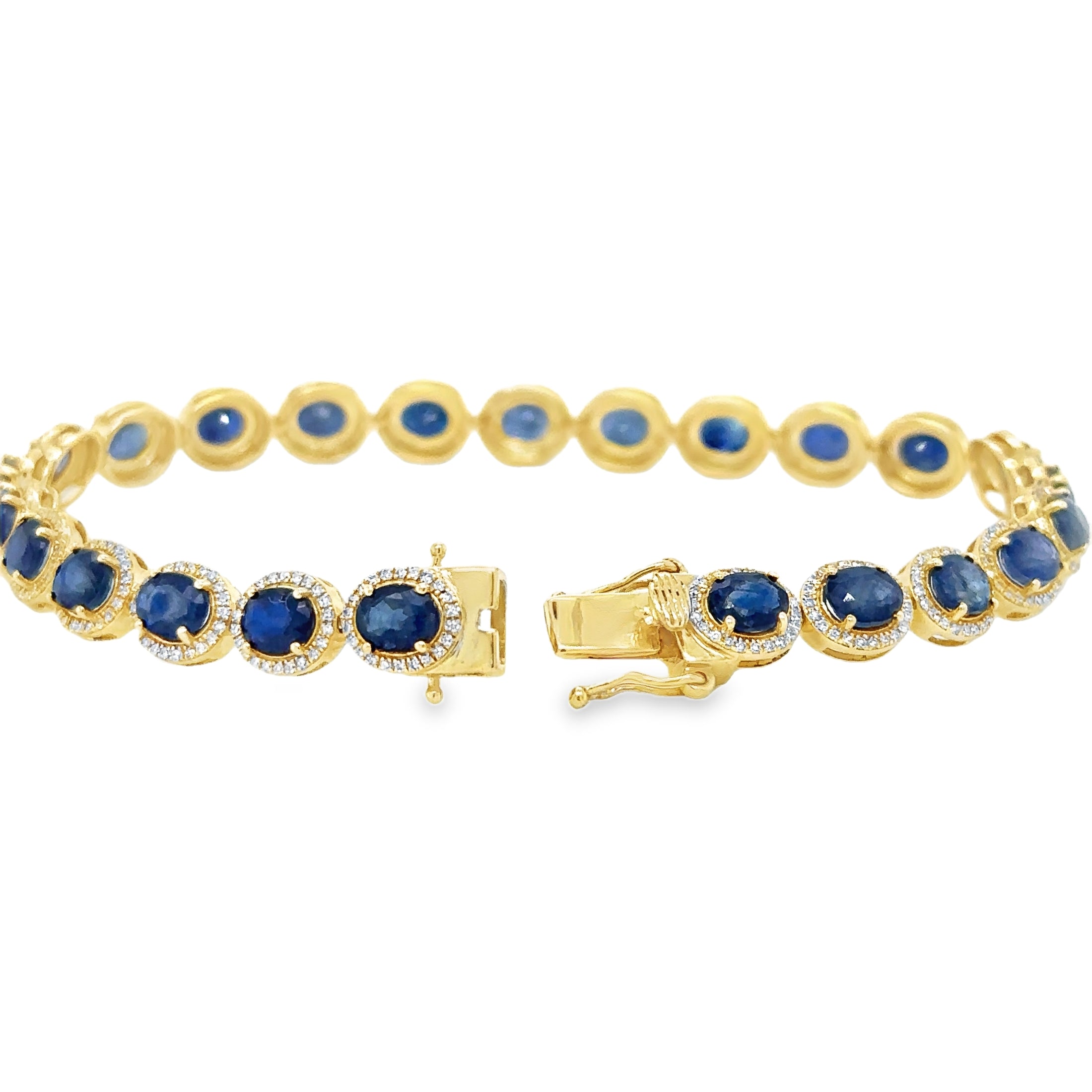 14K Yellow Gold Diamond Sapphire Oval Shape Bracelet  11.87 TCW