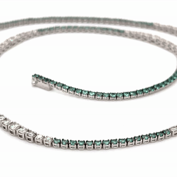 18K White Gold Emerald & Diamond Tennis Necklace 1 5.83 TCW