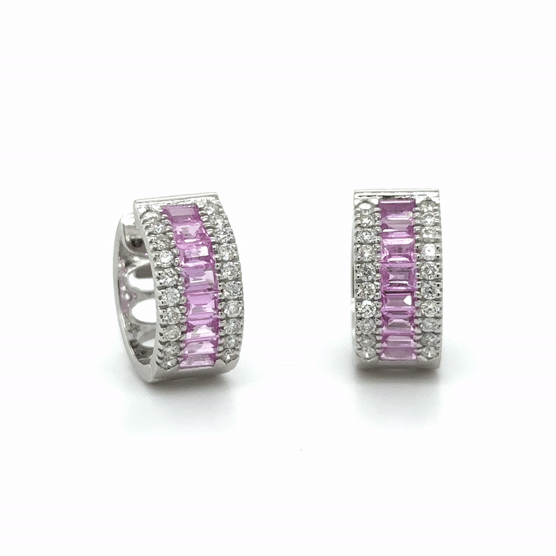14K White Gold Pink Sapphire & Diamonds Earring 2.14 TCW