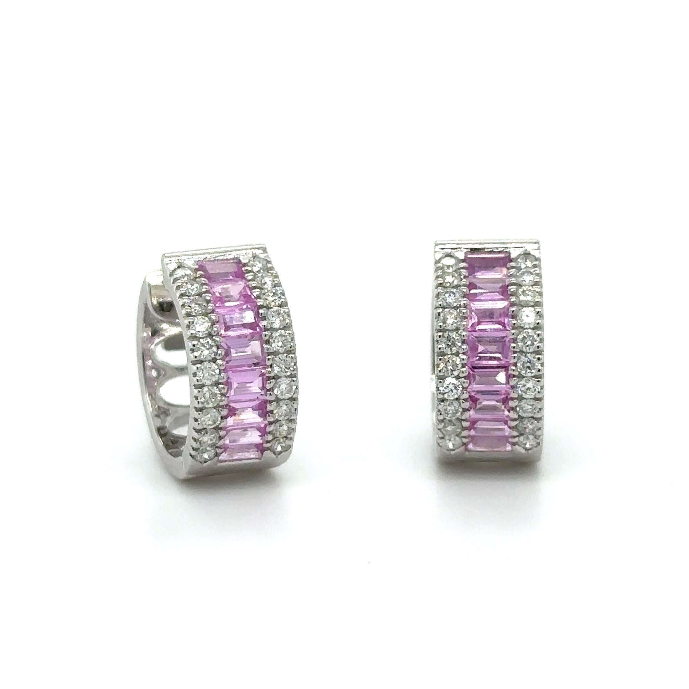 14K White Gold Pink Sapphire & Diamonds Earring 2.14 TCW