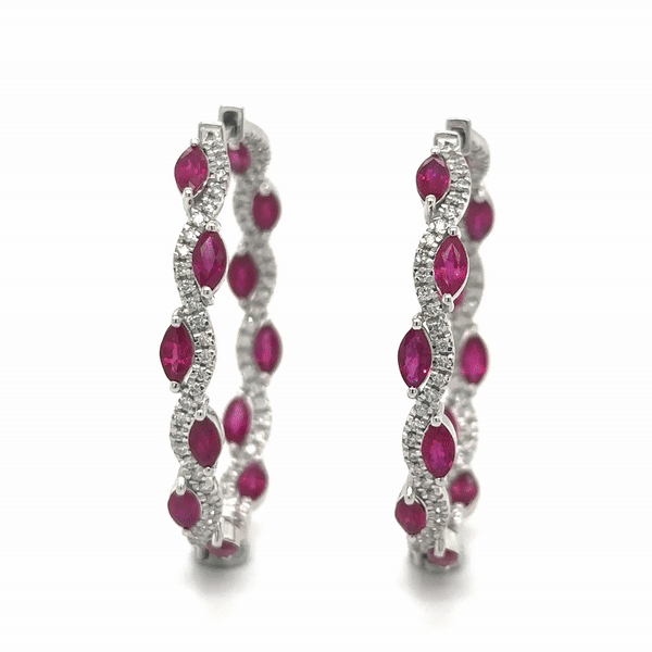 18K White Gold Ruby & Diamond Hoop Earring 4.13 TCW