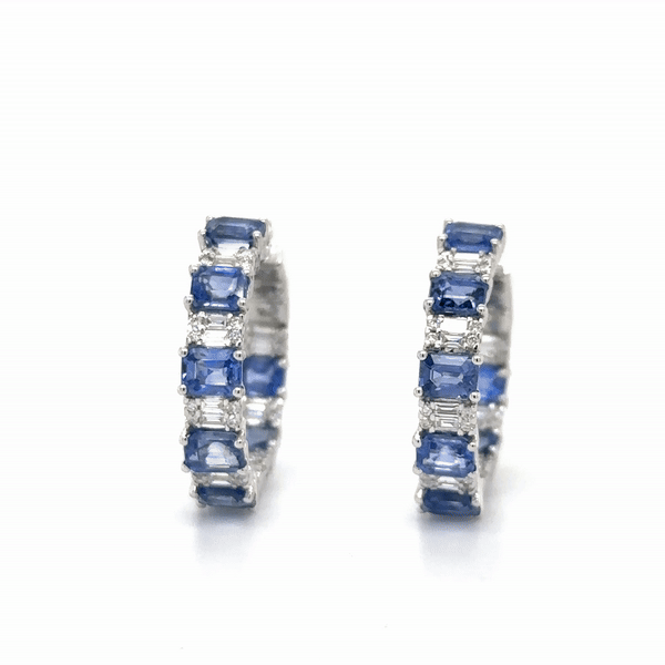 18K White Gold Sapphire & Diamonds Hoop Earring 5.16 TCW