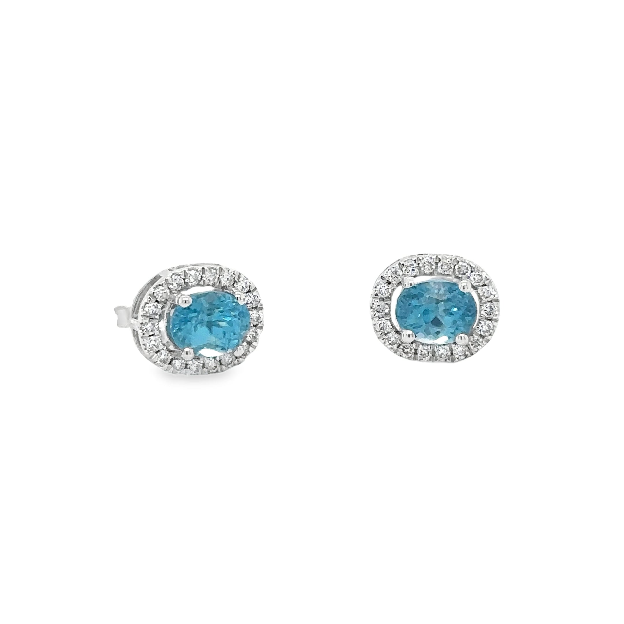 14K White Gold Blue Zircon & Diamonds Earring 2.98 TCW