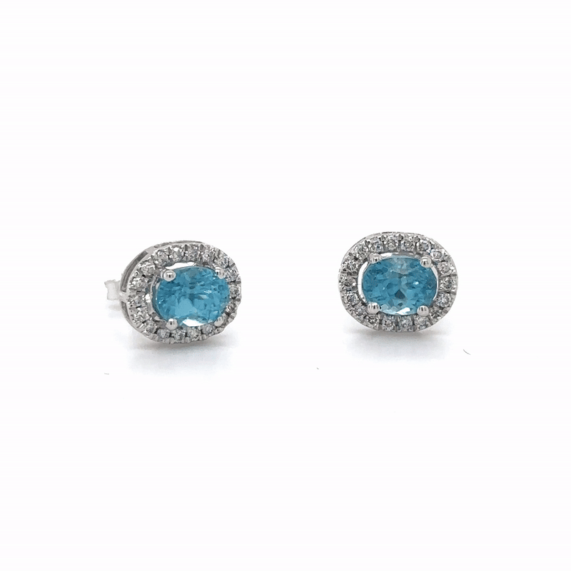 14K White Gold Blue Zircon & Diamonds Earring 2.98 TCW