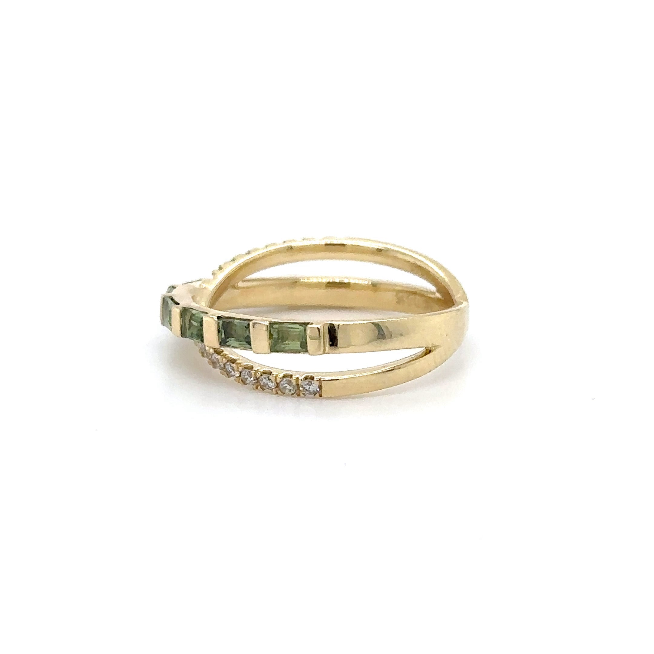 14K Yellow Gold Green Sapphire & Diamonds Ring 1.07 TCW