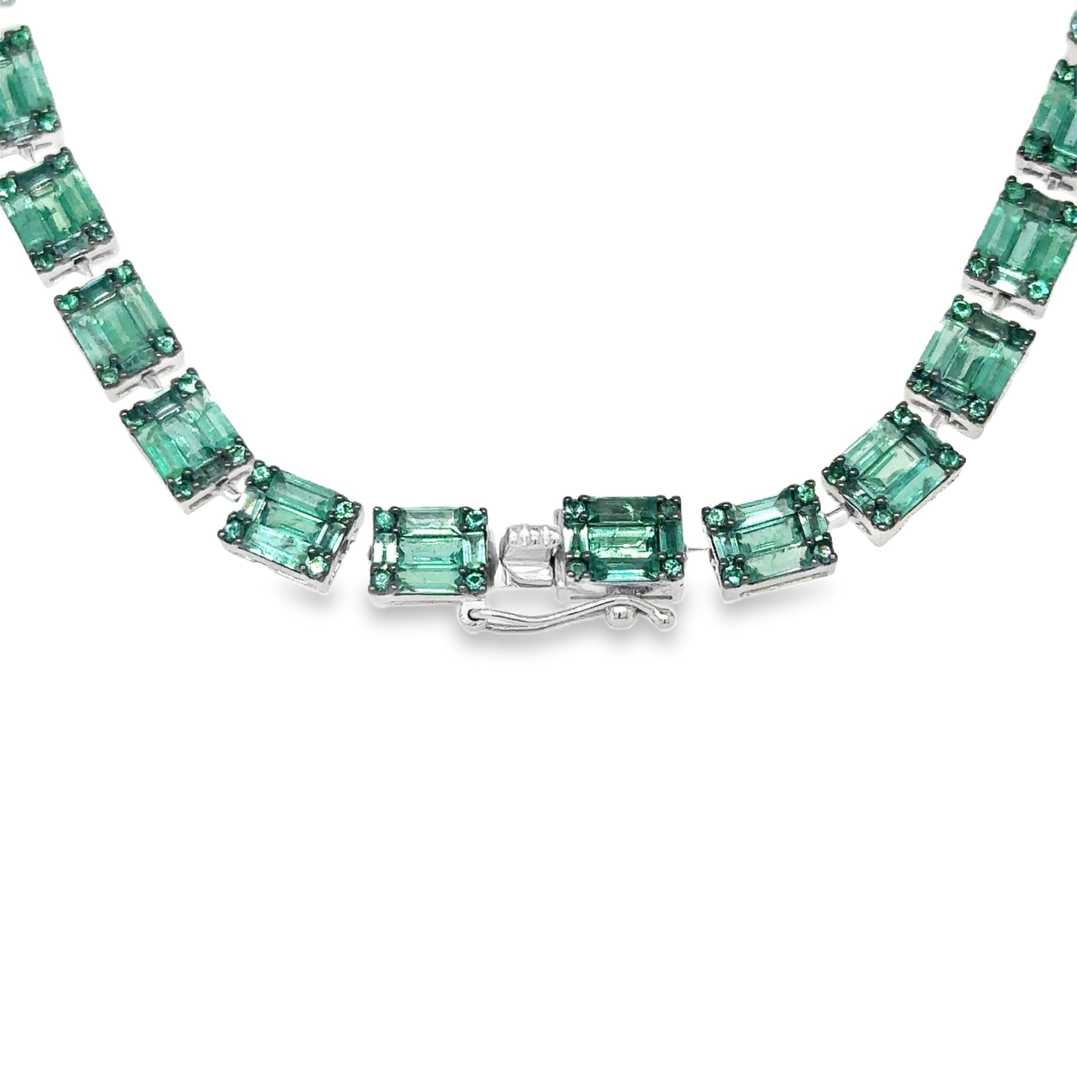 18K White Gold Emerald & Diamond Necklace  22.04 TCW