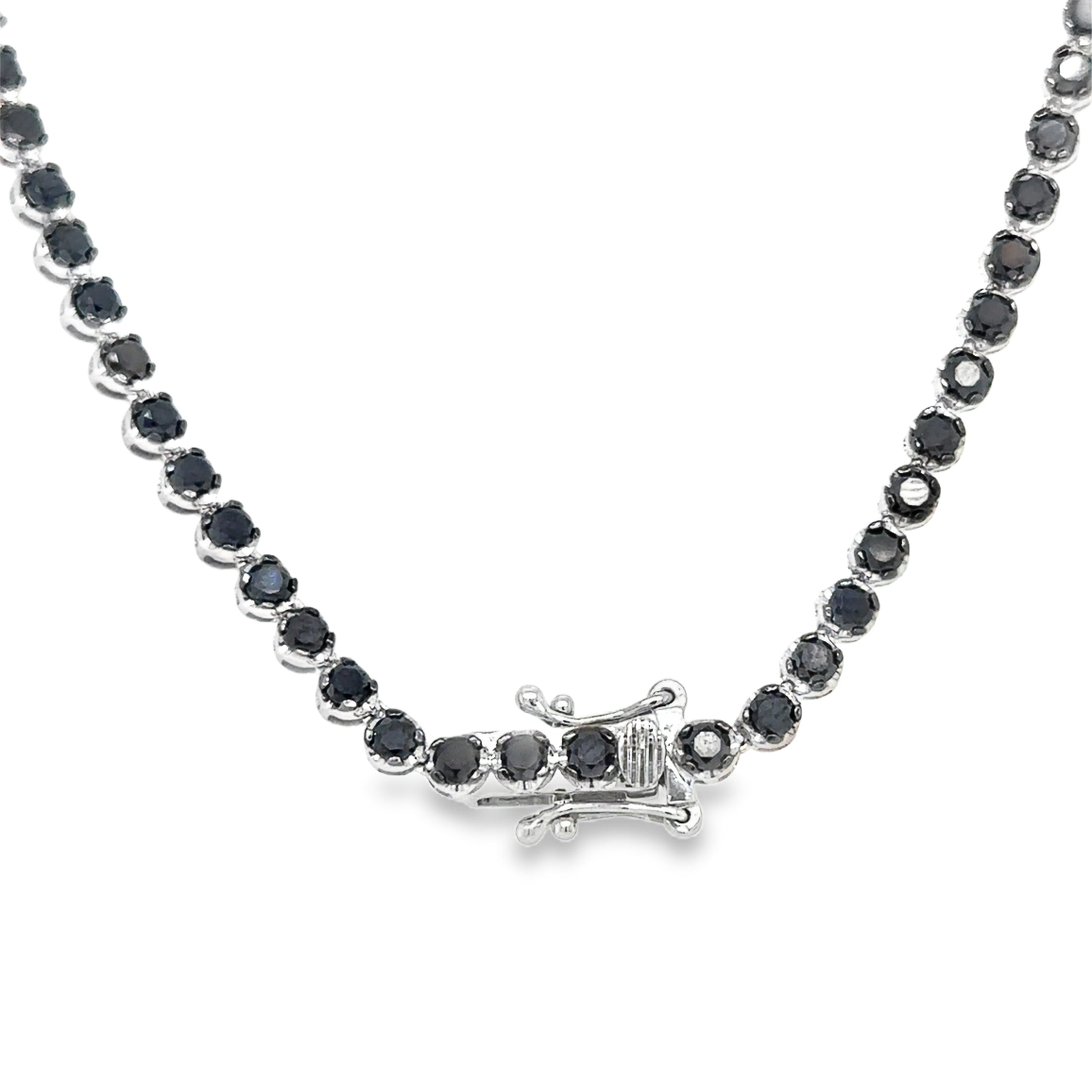 14K White Gold Black Diamond Tennis Necklace 1 8.06 TCW