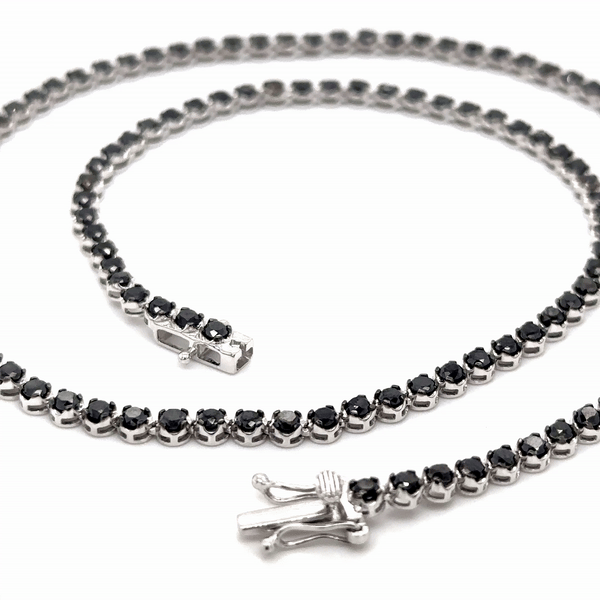 14K White Gold Black Diamond Tennis Necklace 1 8.06 TCW