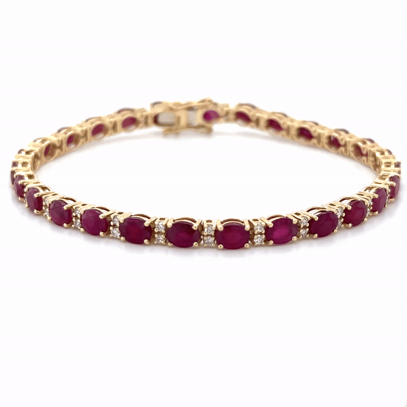 14K Yellow Gold Ruby & Diamonds Bracelet  10.90 TCW
