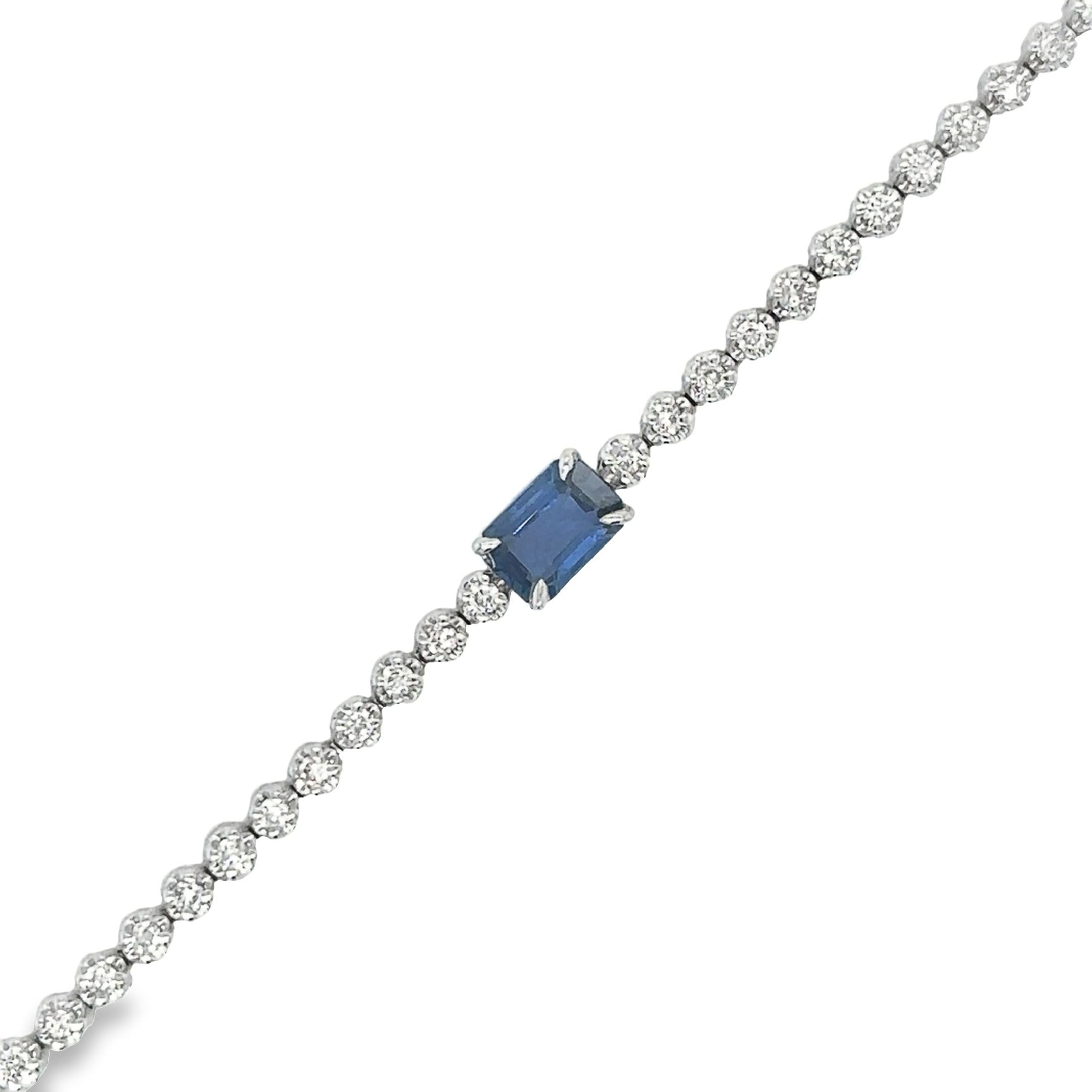 14K White Gold Sapphire Oct & Diamond Tennis Bracelet  1.26 TCW