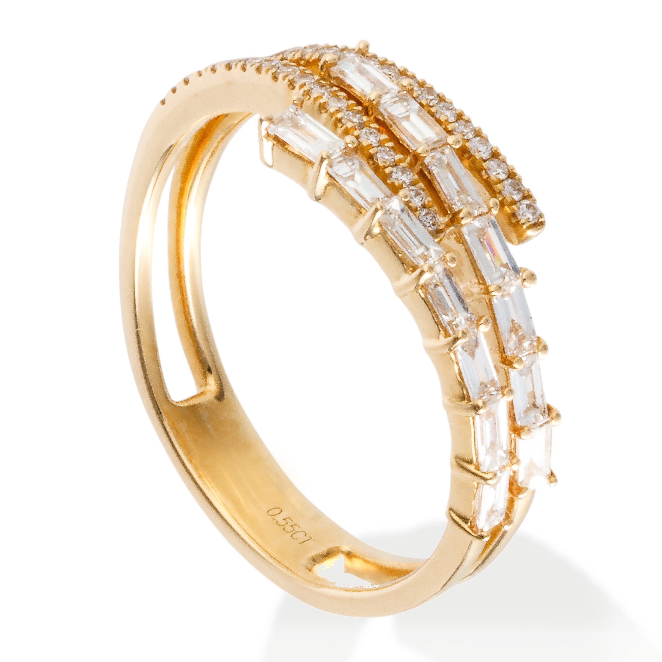 Diamond Round & Baguette 2 Line Ring 0.55 TCW