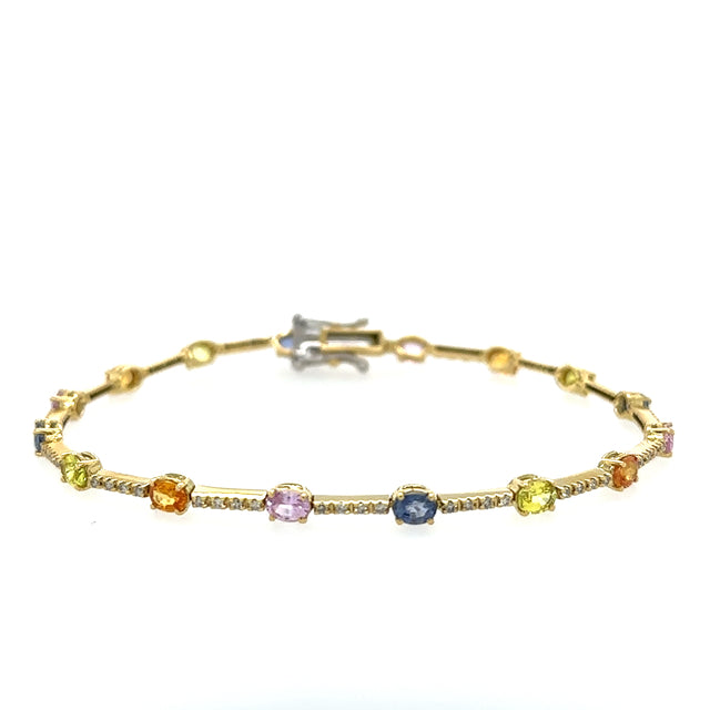 18K Yellow Gold Multi Sapphire & Diamonds Bracelet  3.60 TCW